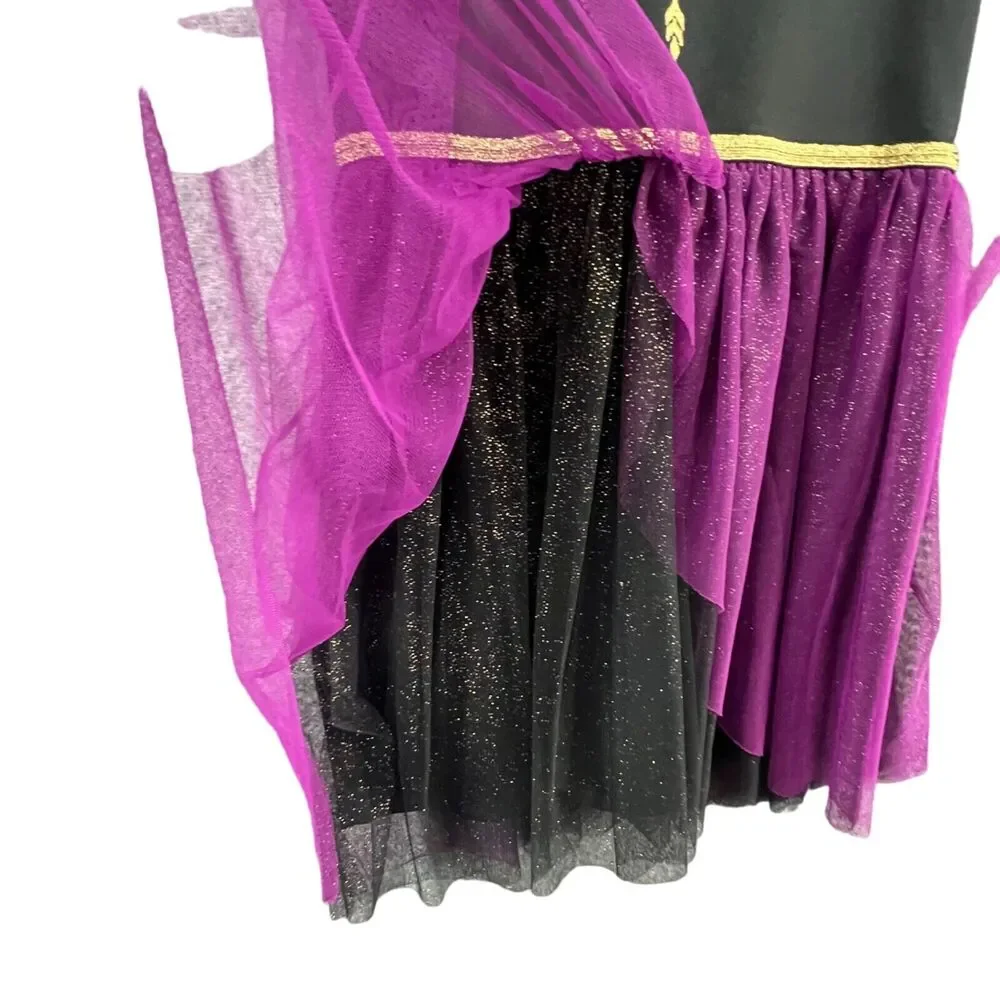 Disney Frozen II Anna Cape Dress Costume L 10-12 Black Purple Halloween Dress Up